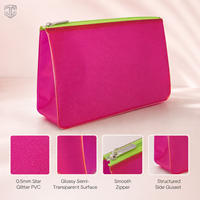 Pochette cosmétique holographique personnalisée avec logo, fermeture éclair, paillettes étoiles, PVC semi-transparent, néon, imperméable, lavable, pressée à chaud