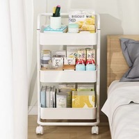Chariot utilitaire roulant en plastique à 3 niveaux personnalisable, étagère de rangement pour collations et jouets, chariot de rangement multifonctionnel avec poignée