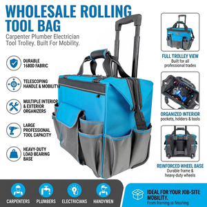 2026 <b>Rolling</b> <b>Tool</b> <b>Bag</b> Carpenter Plumber Trolley <b>Tool</b> <b>Bag</b> Durable Storage Heavy Duty Electrician <b>Tool</b> <b>Bag</b> With Wheels - Product Image 1