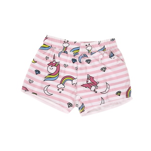 Buonic Girls Pantaloncini con stampa unicorno Pantaloncini da bagno estivi a righe rosa Taglia 4 6 8 10 12 - Product Image 1
