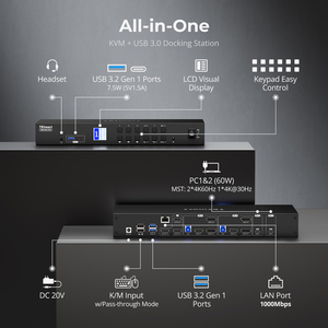 Tesmart ba màn hình KVM chuyển đổi USB C + dp + HDMI đầu vào hỗ trợ 4K60hz USB3.0 MST EDID 2 chế độ hiển thị KVM Switcher - Product Image 2