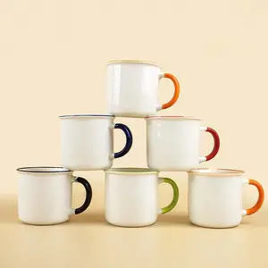 Taza de <span class=keywords><strong>café</strong></span> de cerámica en blanco de sublimación ecológica con logotipo personalizado, Taza de cerámica de 350ml y 11oz con borde de color y Asa - Product Image 1