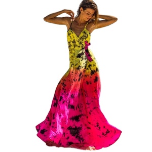 Nueva llegada Tie Dye Print 100% Rayon Casual Summer Beach Maxi Dress Tamaño libre para mujeres Loose Fit Holiday Dress - Product Image 1
