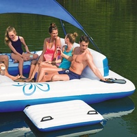Grande île flottante gonflable pour six personnes, lit gonflable avec auvent pour bain de pieds