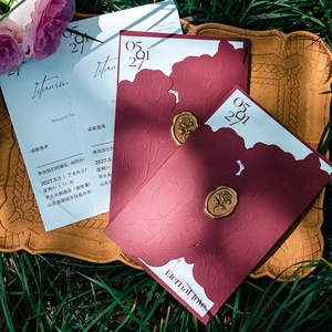 Invitation de <span class=keywords><strong>mariage</strong></span> vintage française personnalisée avec design en relief et autocollant de sceau de cire - Product Image 2