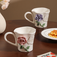 Tasse à eau en céramique à motif floral créative et mignonne de grande capacité pour couple, cadeau exquis