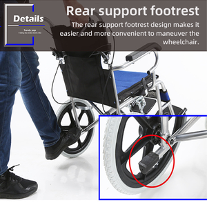 접이식 스틸 수동 휠체어 노인 성인 환자 수송을위한 핸드 브레이크가있는 경량 소형 내구성 휠 의자 - Product Image 3