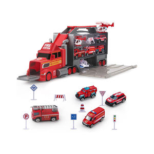 <span class=keywords><strong>Camion</strong></span> de pompiers pour garçons, grand transporteur de voitures, jouet à friction, ensemble de mini-voitures en plastique et métal, parking de la brigade incendie - Product Image 1