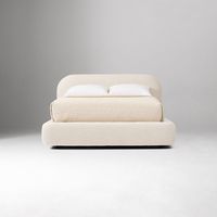 Tête de lit arrondie style crème en bois massif, lit double recouvert de tissu, lits en bois courbés pour chambre à coucher, tailles King et Queen