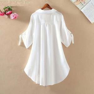 I-0623 Blusa de Chifón Informal de Moda, Estilo Largo, Tallas Grandes para Mujer, Blusa Blanca Holgada de Verano para Mujer - Product Image 6