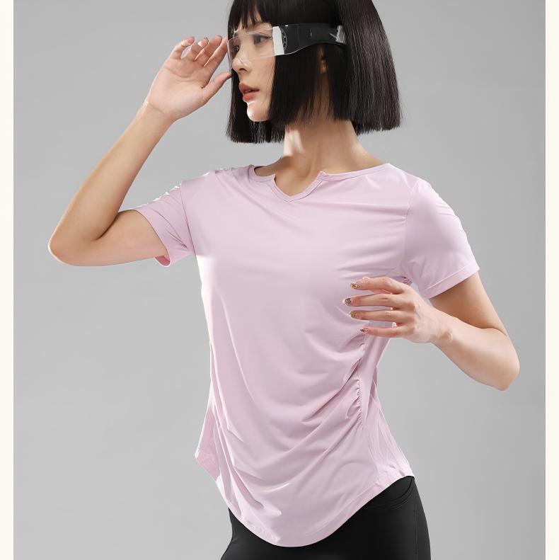 Women's Twist Front V-neck Yoga Top Regular Fit Short Sleeve Breathable Workout Shirt High Stretch Plus Size Athletic Tee Gym