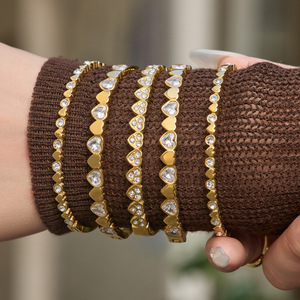 Luxury Heart 5A Zircon Bangle Stainless Steel Unique Design Stackable <b>Bracelet</b> for Ladies - Product Image 2