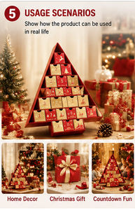 Custom Christmas Tree Shaped Advent <b>Calendar</b> Box 17 Drawer Red Gold Foil Empty OEM Luxury Holiday Countdown Packaging Wholesale - Product Image 4