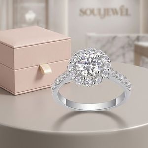 Anillo de Plata de Ley S925 con Moissanita, Diseño Floral de Lujo, para Mujer, Anillo de Compromiso, Boda, Banquete - Product Image 1