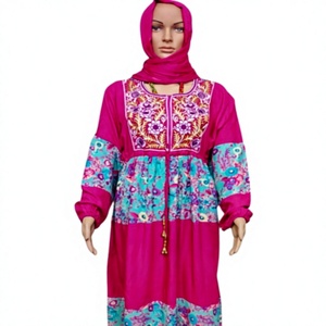 Islamic Ethnic Floral Print <b>Kaftan</b> Dress Long Sleeve Casual Cotton Modest Abaya for Muslim Women <b>Plus</b> <b>Size</b> Rayon Dress for Girls - Product Image 1