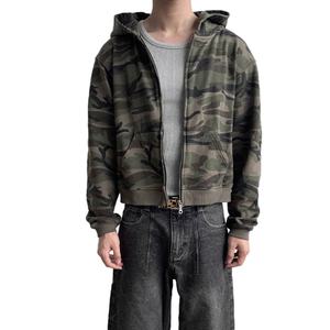Sweat-shirt à capuche zippé pour homme, 100% Coton, 400 grammes, doux, coupe ajustée, style urbain camouflage, grammage lourd, vente en gros - Product Image 1