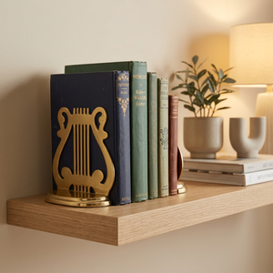 AK Brass Customized Brass Lyre Harp Metal Bookends Set of 2 Polish Finish Shelf <b>Desk</b> Home & Library Decor Book Holder - Product Image 2