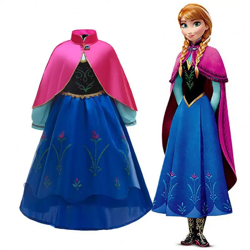 Vestidos de cuello alto para niñas, vestido de hada con capa rosa, disfraz de princesa de fantasía de Anna y Elsa para verano