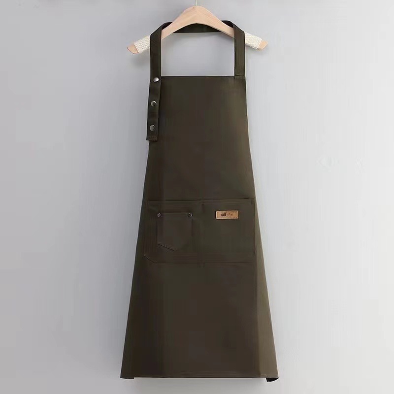 Three-button collar army green apron