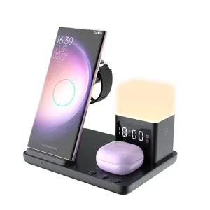 2024新产品6合1多功能无线充电器适用于三星夜灯闹钟手表充电器站适用于iphone