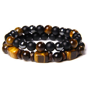 Wholesale Men's Natural Tiger Eye Round <b>Bead</b> <b>Bracelet</b>, Obsidian Woven Combination <b>Bracelet</b>, Men's Gift - Product Image 2