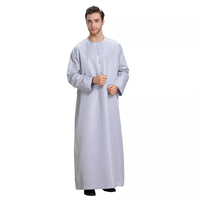 Thobe musulman pour homme à col rond sans col, robe de prière islamique en polyester, vêtement musulman adapté au Mawlid et aux activités de culte