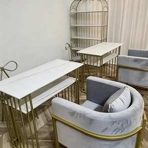 Table de manucure professionnelle rose de luxe à prix abordable pour salon de beauté, mobilier de salon de manucure, ensembles de tables et chaises pour ongles - Product Image 6