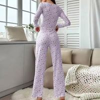 Nouvelle arrivée, vêtements de nuit, pyjama à manches longues avec col en V, imprimé floral, ensemble de pyjama pour femmes