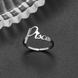 Anillo de Acero Inoxidable Ajustable con Baño de Oro de 18K y PVD Plateado, Resistente al Agua, con Signo del Zodíaco, para Mujer, Venta al Por Mayor - Product Image 4