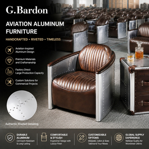 Set di Poltrone in Alluminio Stile Industriale Retrò <span class=keywords><strong>con</strong></span> Morbida <span class=keywords><strong>Poltrona</strong></span> Marrone per Casa, Ufficio <span class=keywords><strong>e</strong></span> Soggiorno - Product Image 5