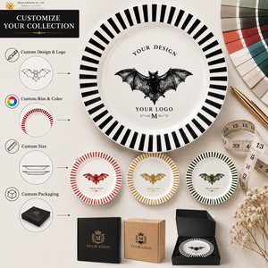 <span class=keywords><strong>Assiette</strong></span> de dîner gothique en porcelaine gravée style <span class=keywords><strong>vintage</strong></span> (corbeau, chat, chauve-souris, sorcière) pour la vente en gros, idéale pour restaurants, cafés, commerces de détail et repas à thème - Product Image 6