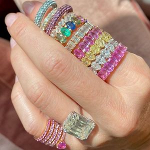 Bagues de fiançailles et d'éternité en zircone cubique 5A colorées, bijoux de mode pour hommes et femmes, diamants ronds et rectangulaires en CZ - Product Image 1