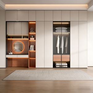 Armario con Puertas Corredizas de Vidrio con Espejo y Cajones, Moderno, Blanco, para Dormitorio - Product Image 1