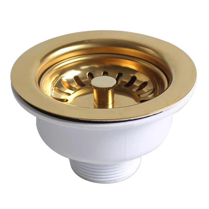 Kitchen Sink Drainer Basin Drainer Set Garbage Plastic Gold Basket ...