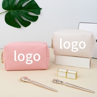 Pochette de rangement cosmétique minimaliste en PU couleur unie avec fermeture éclair, logo personnalisé imprimé, étanche et portable pour cadeaux promotionnels