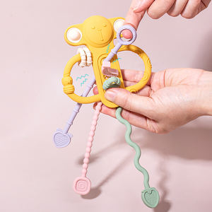 Mainan bayi silikon bebas Bpa kualitas makanan baru silikon 2-in-1 mainan tali tarik dan tekanan bayi mainan hadiah sensorik pendidikan bayi - Product Image 4