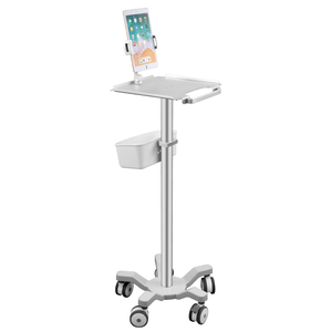 Chariot d'ECG pour tablette en aluminium pour USI hospitalière, support mobile pour électrocardiographe avec support pour tablette et panier de rangement - Product Image 4