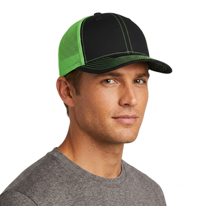 Casquette Trucker en Maille Noire et Verte 6 Panneaux Ajustable Décontractée Printemps-Été Unisexe Adulte 2027 100% Acrylique Strass - Product Image 1