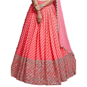 Lehenga Choli d'organza imprimé numérique Peach pour mariage marié - Product Image 1