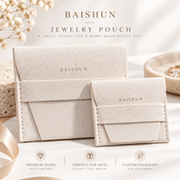 Pochette à bijoux en microfibre beige personnalisée avec logo OEM ODM, directement de l'usine, avec rabat enveloppe pour l'emballage de bagues et de boucles d'oreilles