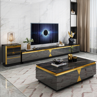 Table basse rectangulaire moderne de luxe en verre trempé et acier inoxydable noir Foshan Furniture pour salon