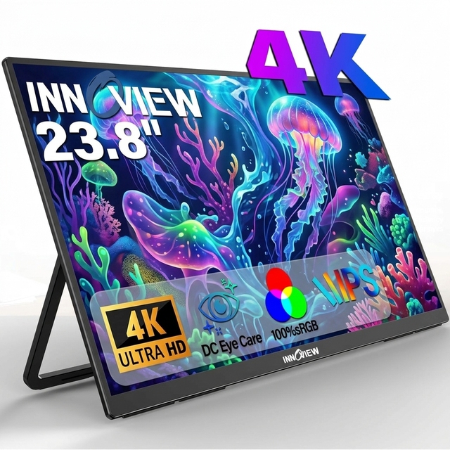 Innoview 23.8 Inch 4K Portable Monitor 180 Adjustable Stand With USB C HDMI for PS5 Switch Xbox Gaming Consoles