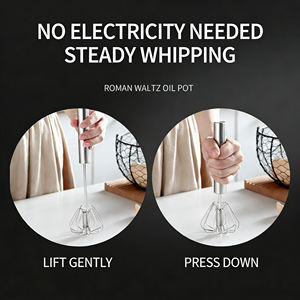 Batteur à œufs semi-automatique en acier inoxydable, <span class=keywords><strong>fouet</strong></span> rotatif à pression manuelle, mélangeur <span class=keywords><strong>manuel</strong></span> pour la cuisine, la pâtisserie à domicile - Product Image 3