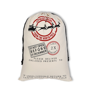 High <strong>King</strong> Factory Wholesale Eco Friendly Cotton Canvas <strong>Xmas</strong> Large Drawstring Santa Sacks Gift Bags 50x70cm - Product Image 6