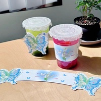 Papillon fleur tasse manchon insérer carte lait thé tasse Logo personnalisé jetable étanche papier manchons