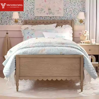Lit double en bois massif de style français antique avec dentelle ondulée, lit double en bois massif de style américain, luxe léger, style rétro avec dentelle ondulée