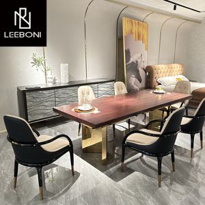 Fabrication italienne de meubles de luxe <span class=keywords><strong>ensemble</strong></span> de table <span class=keywords><strong>à</strong></span> <span class=keywords><strong>manger</strong></span> de restaurant en bois massif de noyer - Product Image 1