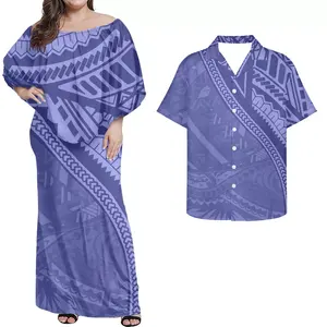 新来者男女情侣套装女性紧身马克西长裙男女衬衫夏威夷波利尼西亚部落风格