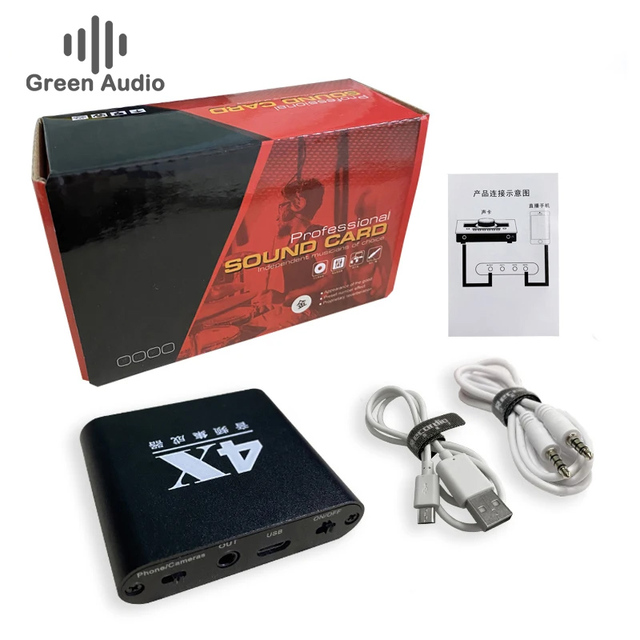 GAX-4X 4 in 1 Microphone Sound Card 4 Channels Dj Audio Mixer Audio Converter for Phone/Cameras Live Show