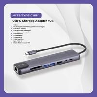 Hub USB-C 8-en-1, adaptateur multiport avec charge PD 100W, lecteur de carte SD/TF 4K USB 3.0 pour MacBook Pro Air iPad